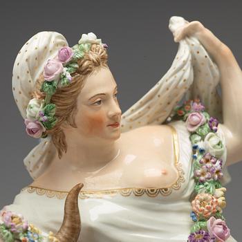 A Royal Copenhagen allegorical porcelain figure representing 'Europe and the Bull'. Denmark, 1920.