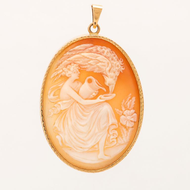 Hänge 18K guld med snäckskalskamé, S K Johansson Malmö 1924.