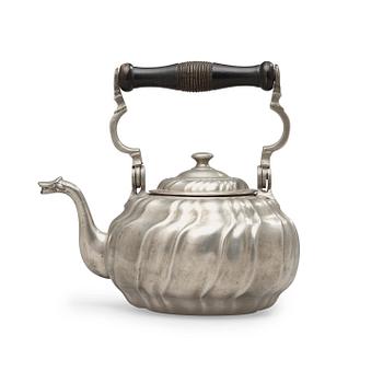 1635. A Rococo pewter tea-pot by O Artedius 1760.