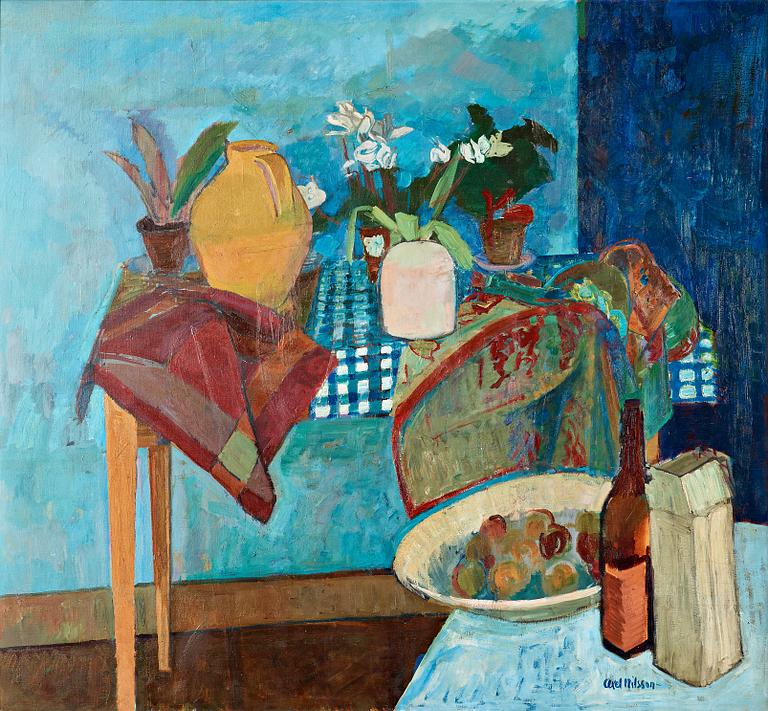 Axel Nilsson, "Stilleben med blå variationer" (Still life with blue variations).