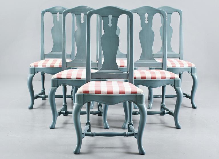 MATSALSGRUPP, 7 delar,  Rokokostil, K A Roos möbler och Inredningar AB, Kulla Gunnarstorp.  Sekelskifte 1900/2000.