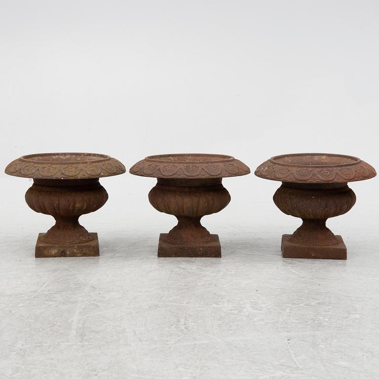 Garden urns, 3 pcs, cast iron, late 20th century.