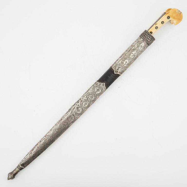 A Turkish sword with Yataghan hilt, 19th Century.