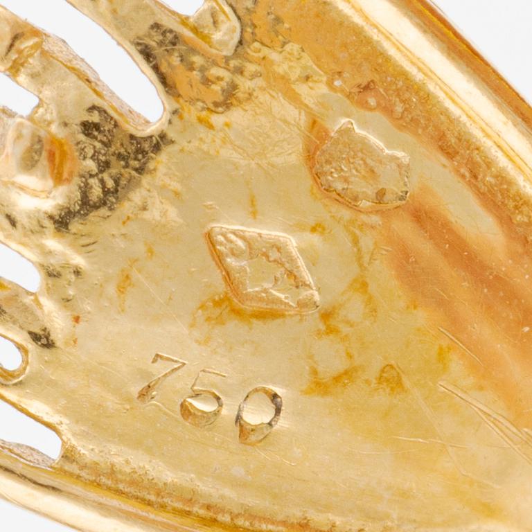 A bird brooch 18K gold with a round brilliant-cut diamond.