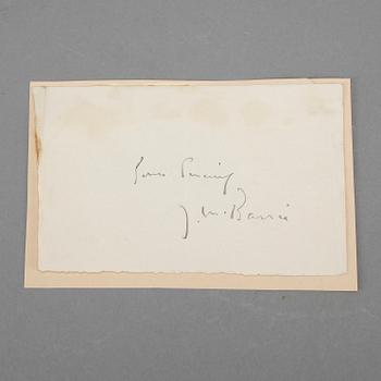 J.M. BARRIE (1860-1937), autograf med hälsning.