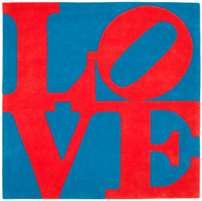 Robert Indiana, MATTA. "Red on Blue", Chosen love. Tuftad 1995. 181,5 x 183,5 cm. Robert Indiana, USA, född 1928.