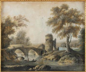 Louis Belanger, Translation: "French landscape with figures by a river".