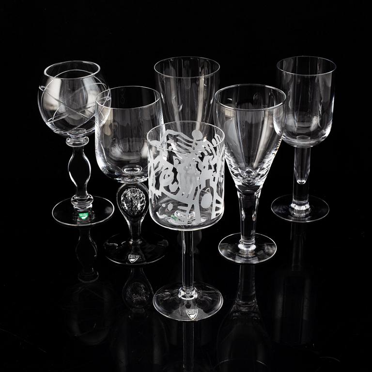 A set of six Orrefors "Skål!" wine glasses, 1998.