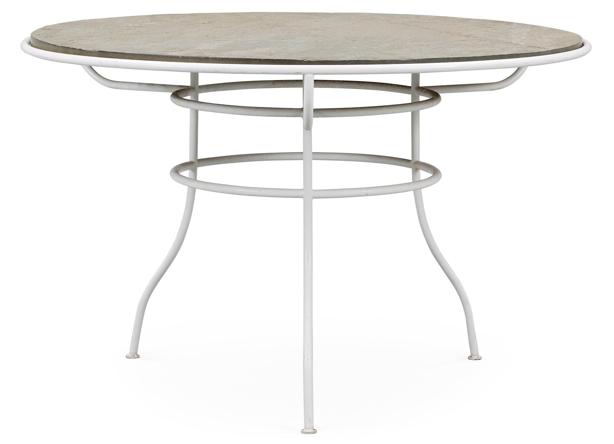 An Olle Rex lackered iron table with gray schist top by Svenskt Tenn.