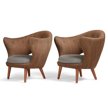 507. Finn Juhl, a rare pair of teak and upholstered Easy Chairs, executed by Søren Willadsen, Møbelfabrik Denmark ca 1950.