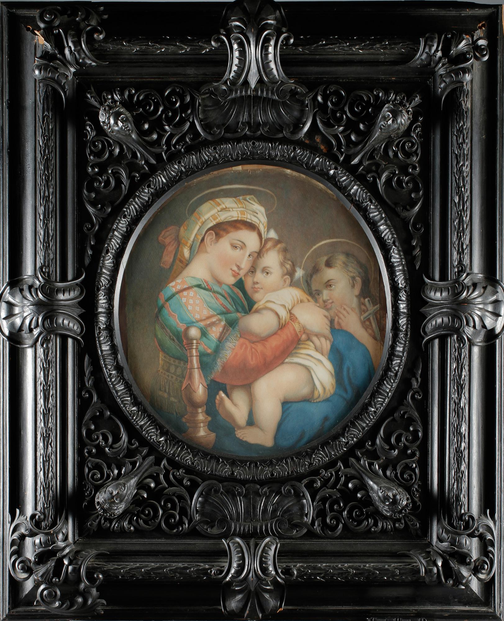 RAM SAMT AKVARELLERAT TRYCK, 1800-talets andra hälft.