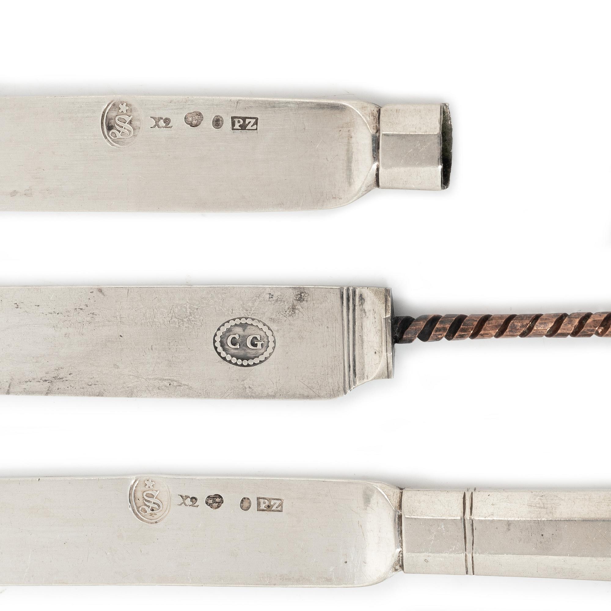 Gustaviansk, Knives, 10 pieces, silver, Pehr Zethelius and Adolf Zethelius, Stockholm, among others, 1804.
