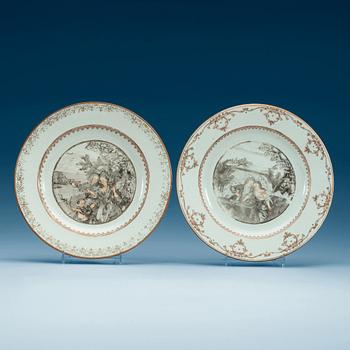 1563. Two 'European Subject' dinner plates, Qing dynasty, Qianlong (1736-95).