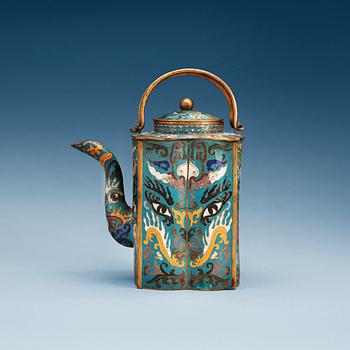 1286. TEKANNA med LOCK, cloisonné, sen Qing dynasti.