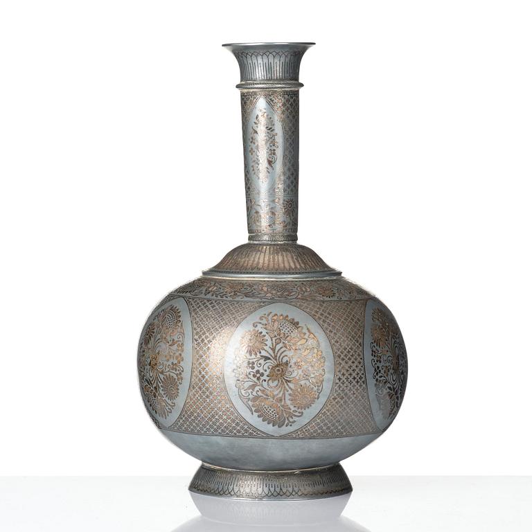 A metal base enamelled and silver inlay Surahi, Bidar, Deccan India 19th century.