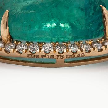 A 14K gold necklace with emerald and diamonds. With IGI certificate.