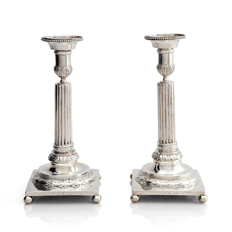 A pair of Swedish 18th century silver candelsticks, marks of Pehr Zethelius, Stockholm 1797.