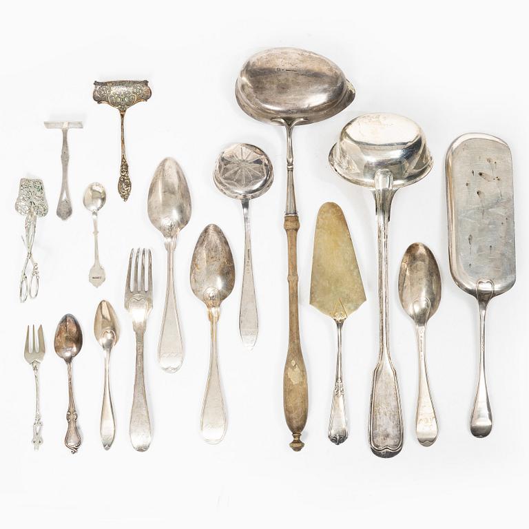 Cutlery, 30 pieces, silver, including Sweden, 19th century.