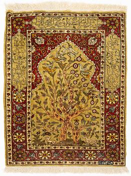 Matta, Old, signerad, metallbroscherad, silke Hereke, ca 74 x 60 cm.