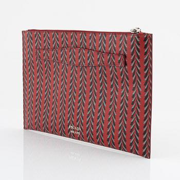 Prada, A patterned saffiano clutch.