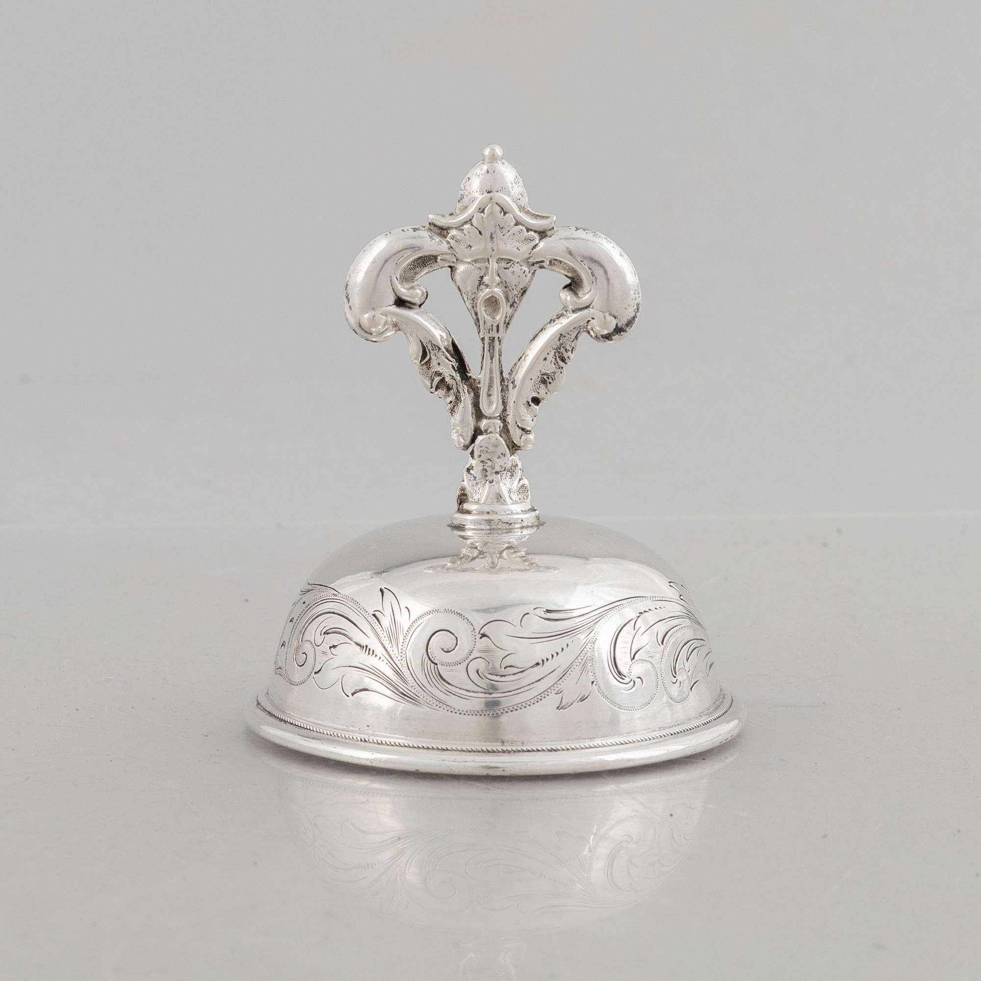 A Swedish silver table bell, mark of Christopher Creutz, Stockholm 1857.