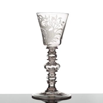 A large Swedish engraved goblet,  Kungsholms glass manufactory, 18th Century.