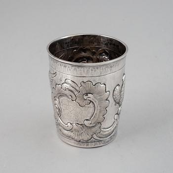 A Russian 18th century silevr beaker, unidentified makers mark, Moscow 1777.