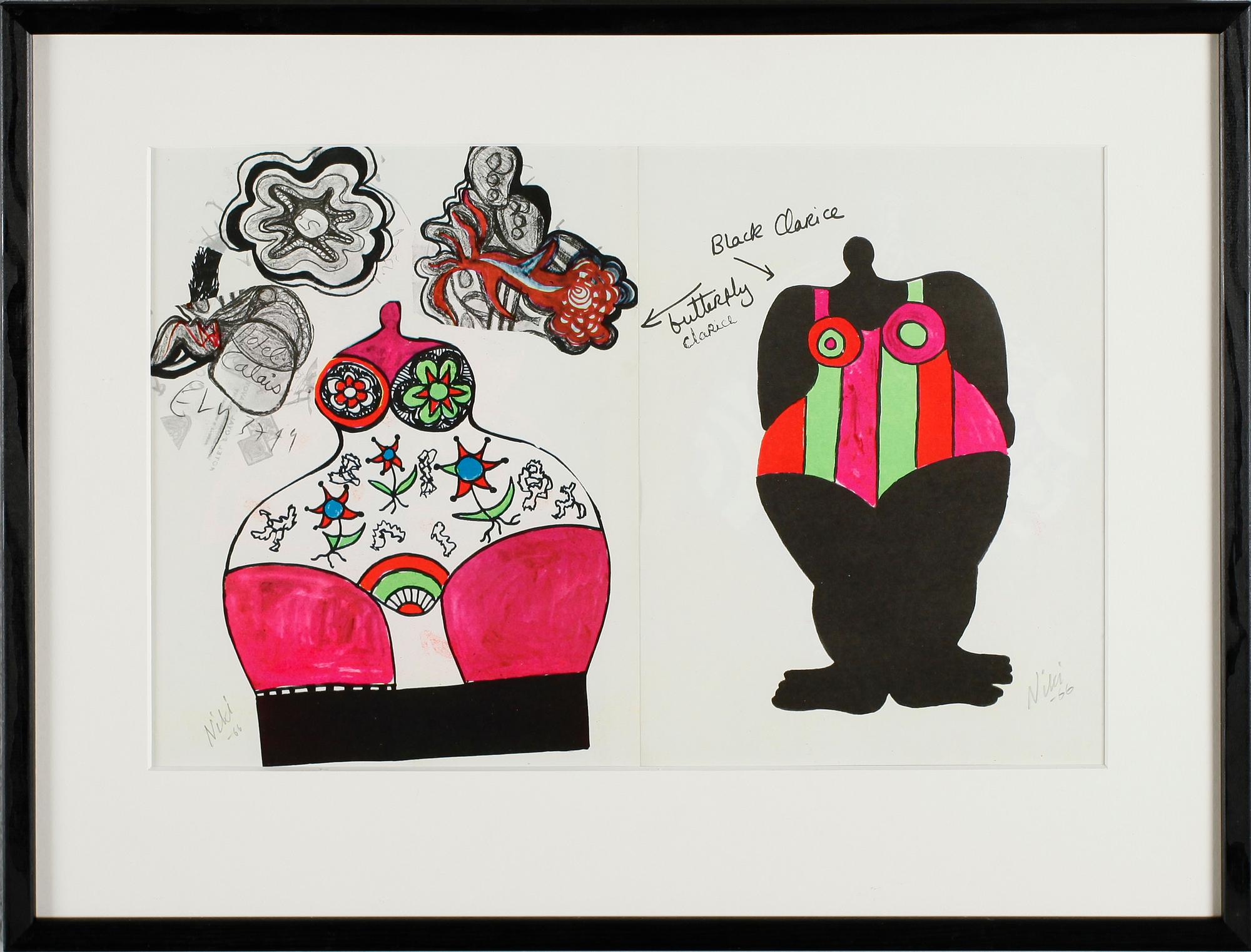 NIKI DE SAINT PHALLE, 2 st i en ram, serigrafier, signerade och daterade -66.