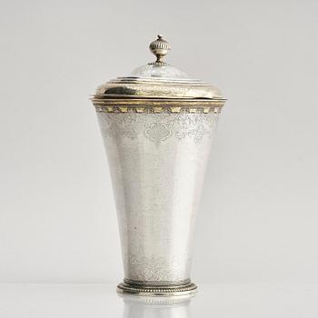 A Swedish late Baroque parcel-gilt silver beaker pl and cover, mark of Anders Limnell, Linköping 1740.