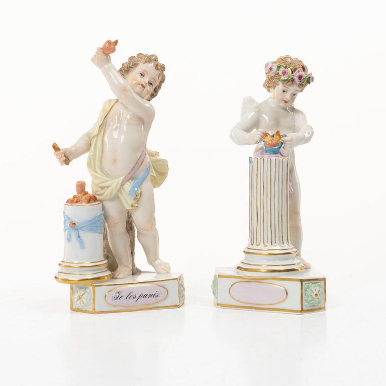 Meissen, A pair of porcelain figures, "Je les punis" and "Je les unis", from the "Devisenkinder"-series, around 1900.