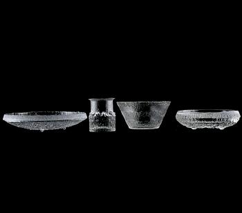 SKÅLAR, 4 st, OCH VAS, glas, Ittala, 1900-talets andra hälft.