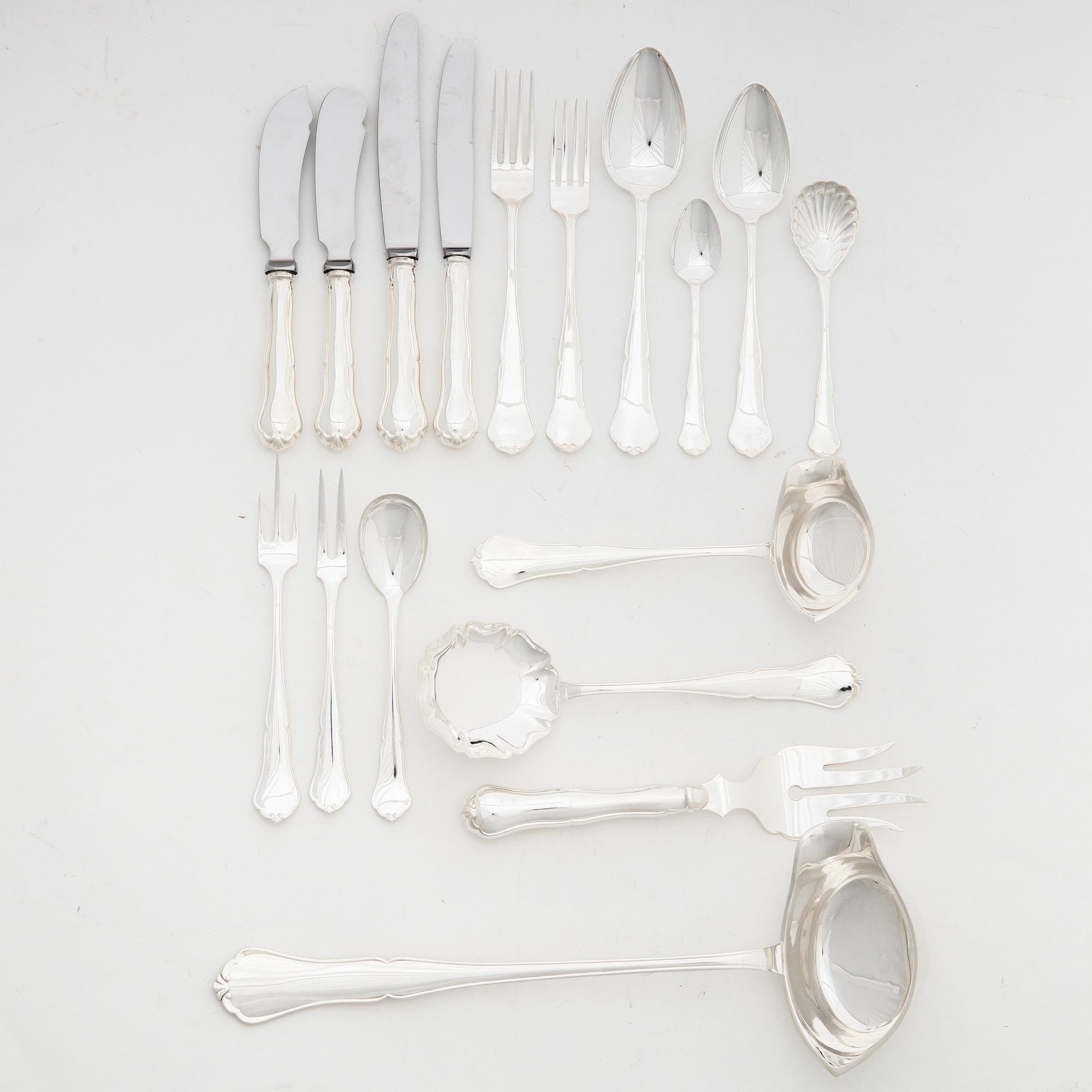 Cutlery service, 96 pieces, silver, model "Viktoria", Auran Kultaseppä Oy, Turku, Finland 1982.