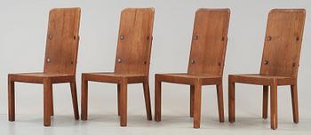 A set of four Axel Einar Hjorth 'Lovö' stained pine chairs, Nordiska Kompaniet, 1930's.