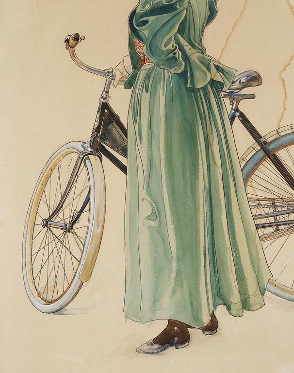 Carl Larsson, Fru Grosshandlare Eriksson/Kvinna vid cykel (study for "Skolungdomens korum" at Ladugårdsgärde).