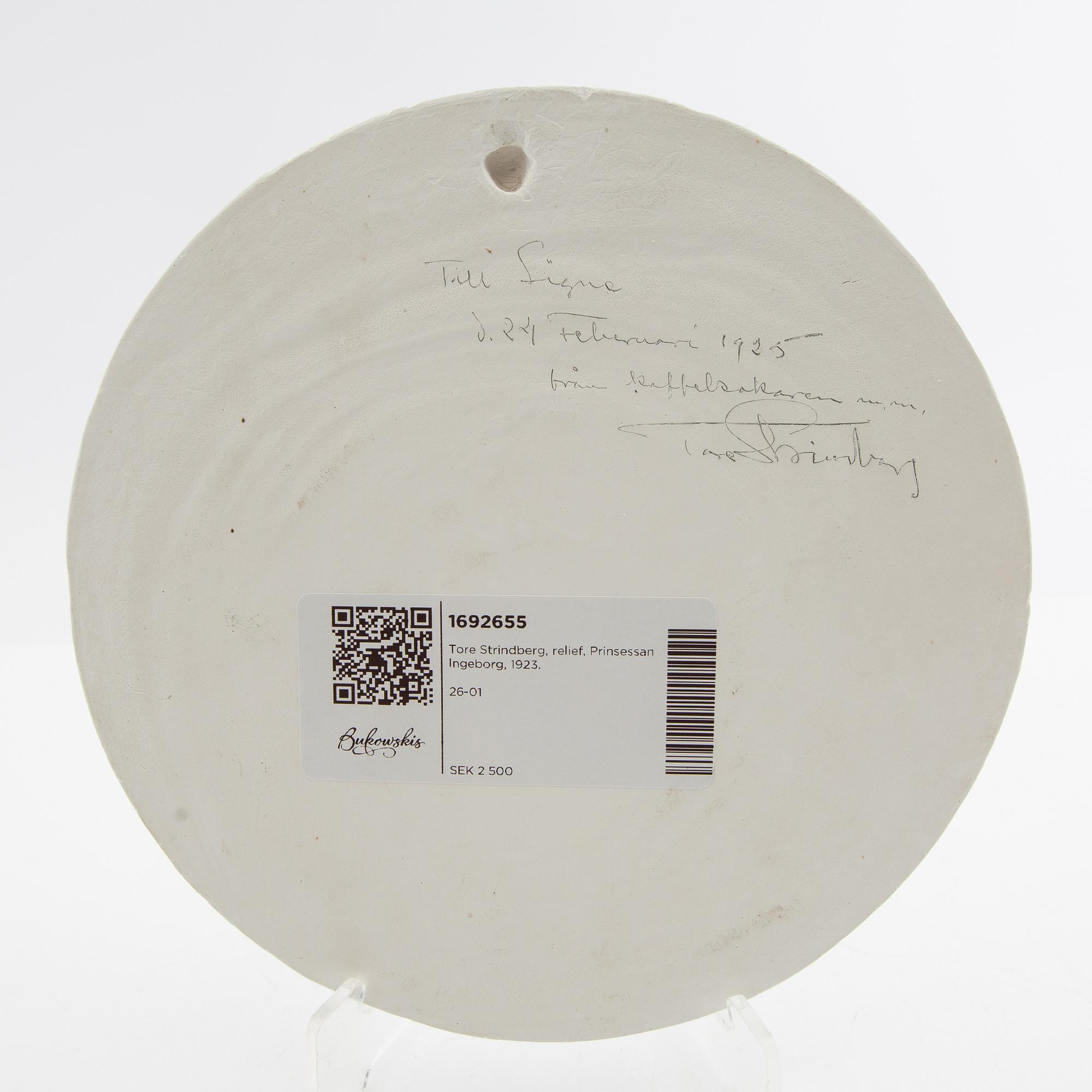 Tore Strindberg, relief, Prinsessan Ingeborg, 1923.