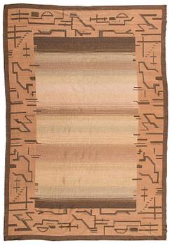 a 1930's flat weave carpet for Aaltosen Mattokutomo Kiikka, Finland. Circa 360 x 250 cm.