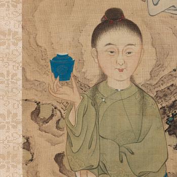 A hanging scroll, ink and color on silk, late Qing dynasty.