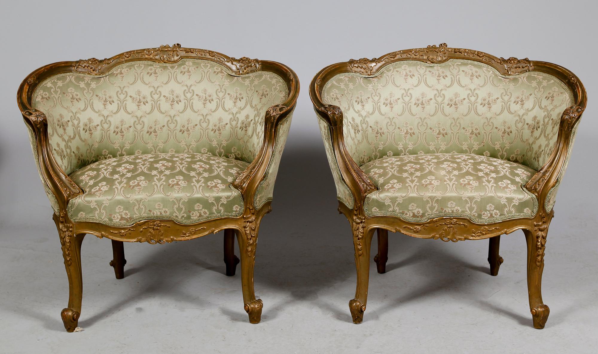 SALONGSMÖBEL, 8 del, rokokostil, 1800-/1900-tal.