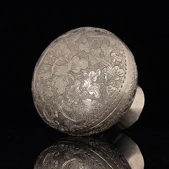 A silver box with cover, Tang dynasty (618-907).