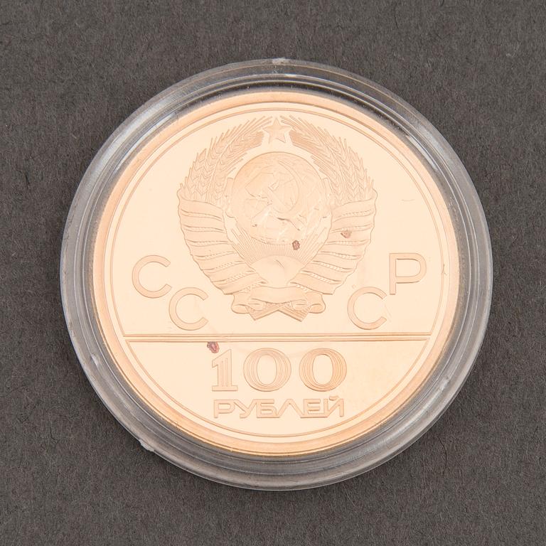 MYNT, 100 RUBEL, XXII Olympiska spelen 1980 i Moskva, guld (900), 1977.