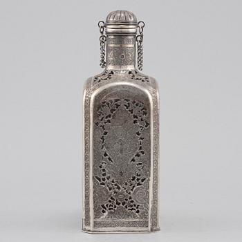 FLASKA, glas och silver, ej stämplad, 1900-tal.