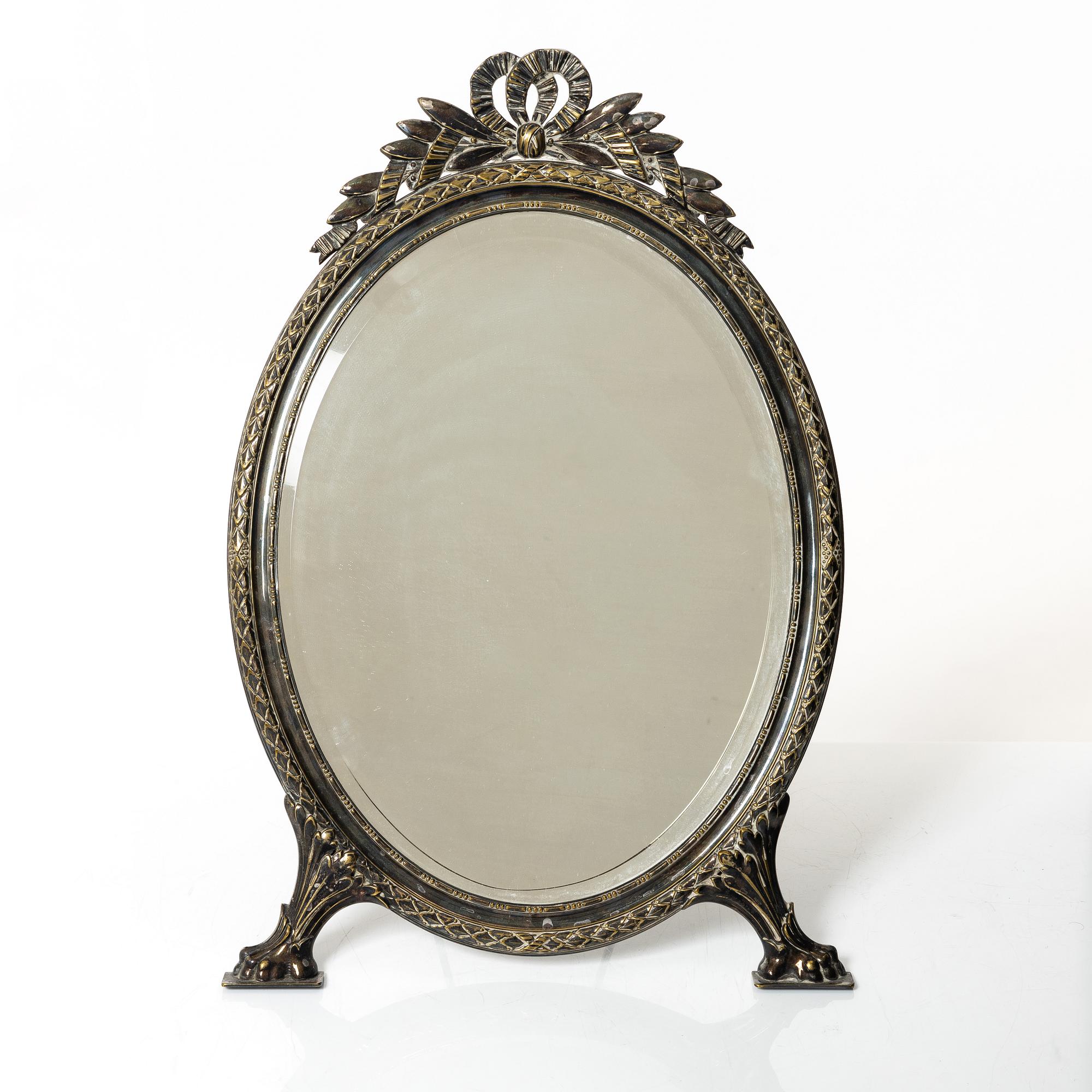 A silver plated table mirror, Gustavian style, 20th Century.