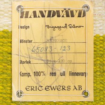 Ingegerd Silow, a flat weave 'Björkhage' rug, Eric Ewers AB, signed IS, 84 x 123 cm.