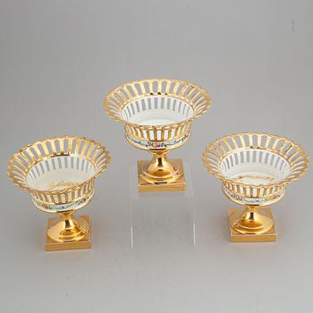 Three Rörstrand porcelain footed chestnut baskets, circa 1900.
