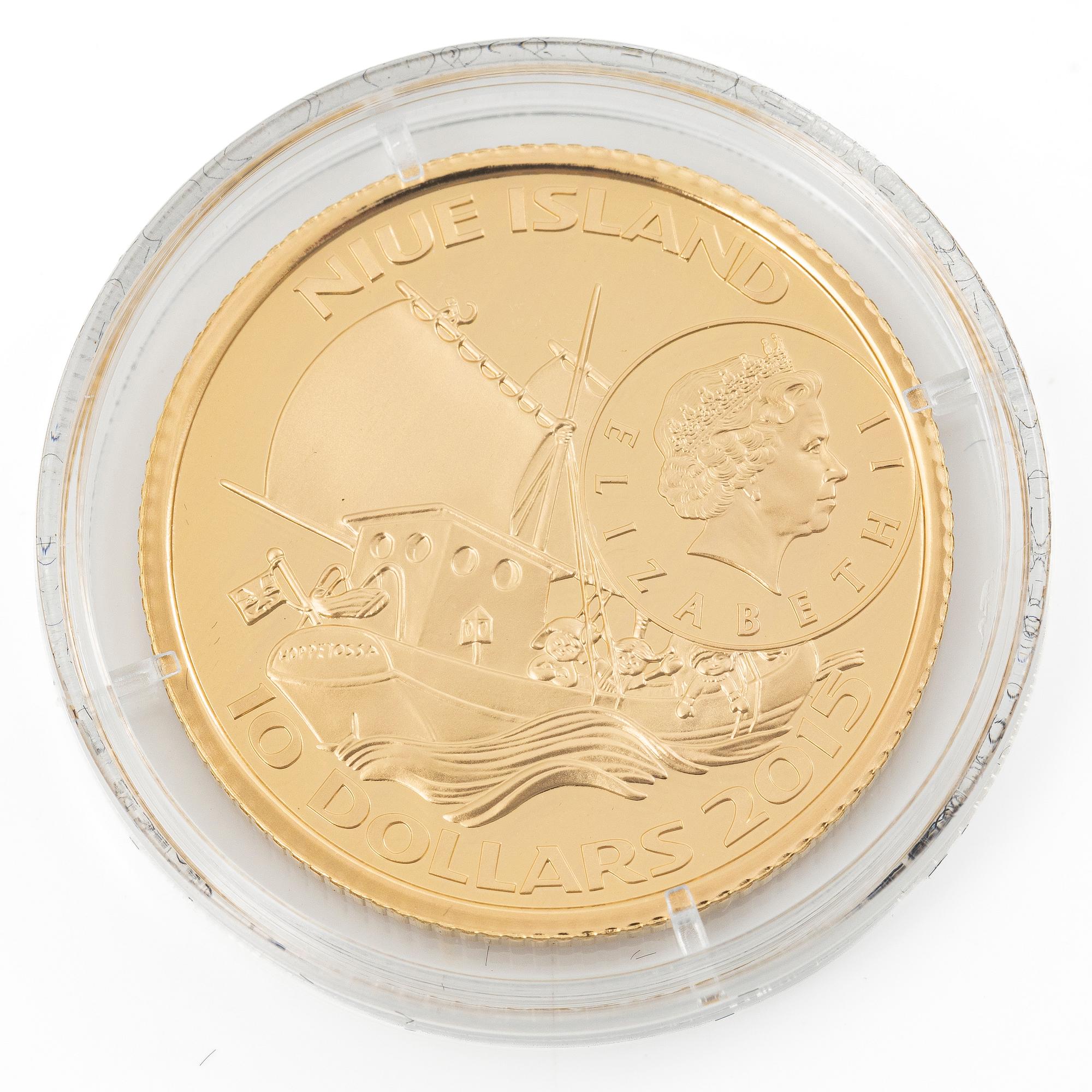 Gold coin, 21.6 carat, Pippi on Kurrekurredutt Island, 10 Niue dollars, 2015.