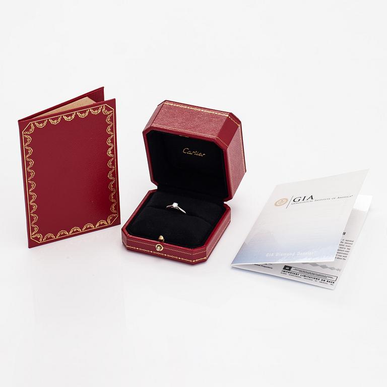 Cartier, A platinum ring with a ca. 0.27 ct diamond according to certificate. Marked Cartier, 51, 62039B.