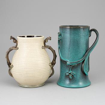 EVA JANCKE BJÖRK, two ceramic vases, Bo Fajans, Gefle, Sweden.