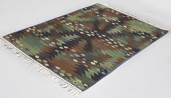 Barbro Nilsson, matto, "Tånga brun och grön", flat weave, ca 223 x 153-155 cm, signed AB MMF BN.