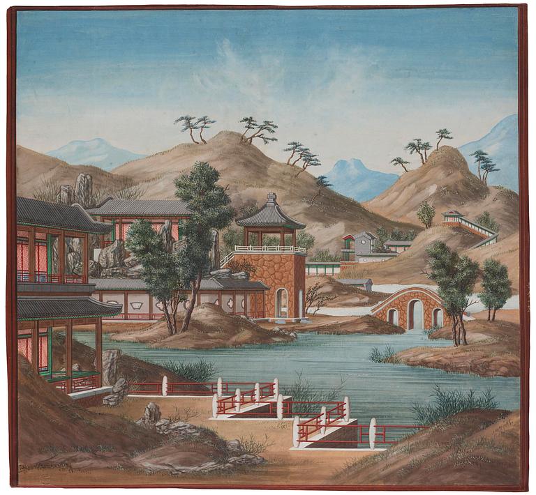 A group of five Chinese gouache paintings, Qing dynasty, late 18th century, by anonymous artist.