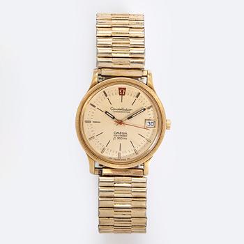 Omega, Constellation, Electronic (f300Hz), rannekello, 18K kultaa, äänirauta, pleksilasi, noin 1970.